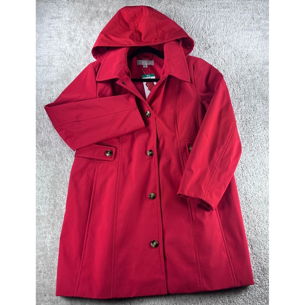 Anne Klein Red Hooded Softshell Button Front Coat Jacket XL NEW 1908432